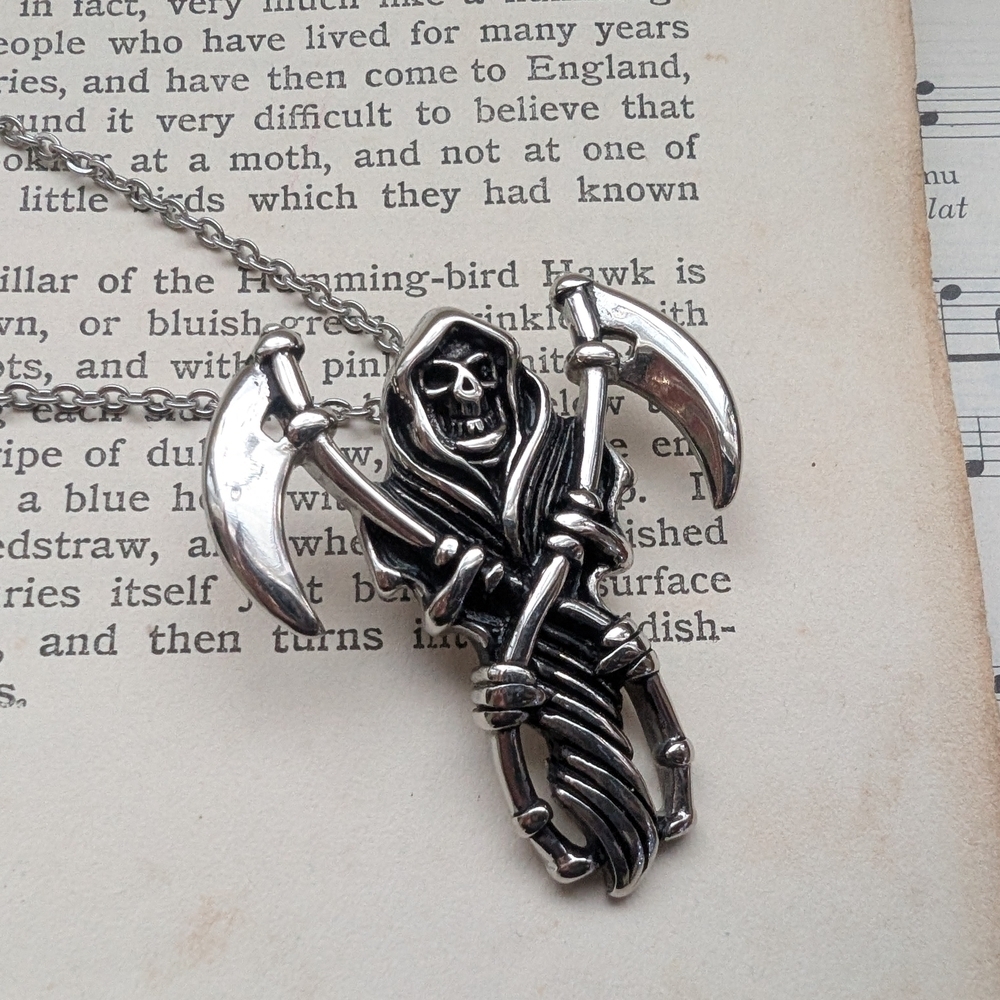 Silver Grim Reaper Pendant Necklace